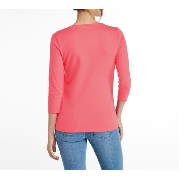 L.L. Bean Womens Pima Cotton Shaped Tee 3/4 Sleeve Sunit Coral Large Petite - Picture 11 of 12